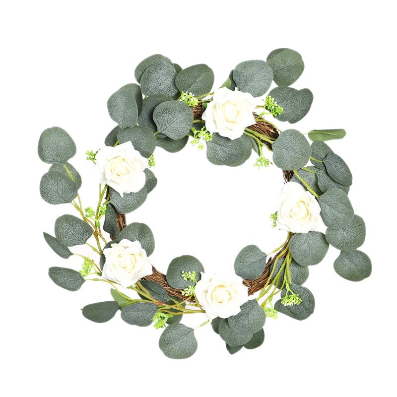 Decorative Flowers & Wreaths 40cm Rose Eucalyptus Leaf Wreath With Seed Vine Circle, White