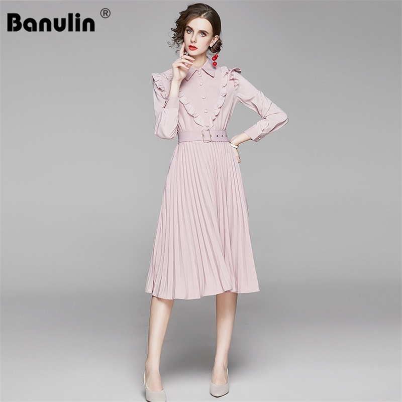 Autumn Women Runway Designer Elegant Pink Chiffon Dress Long Sleeve Ruffles Belt Pleated Party Robe Femme Casual Vestidos 210603
Autumn Women Runway Designer Elegant Pink Chiffon Dress Long Sleeve Ruffles Belt Pleated Party Robe Femme Casual Vestidos 210603