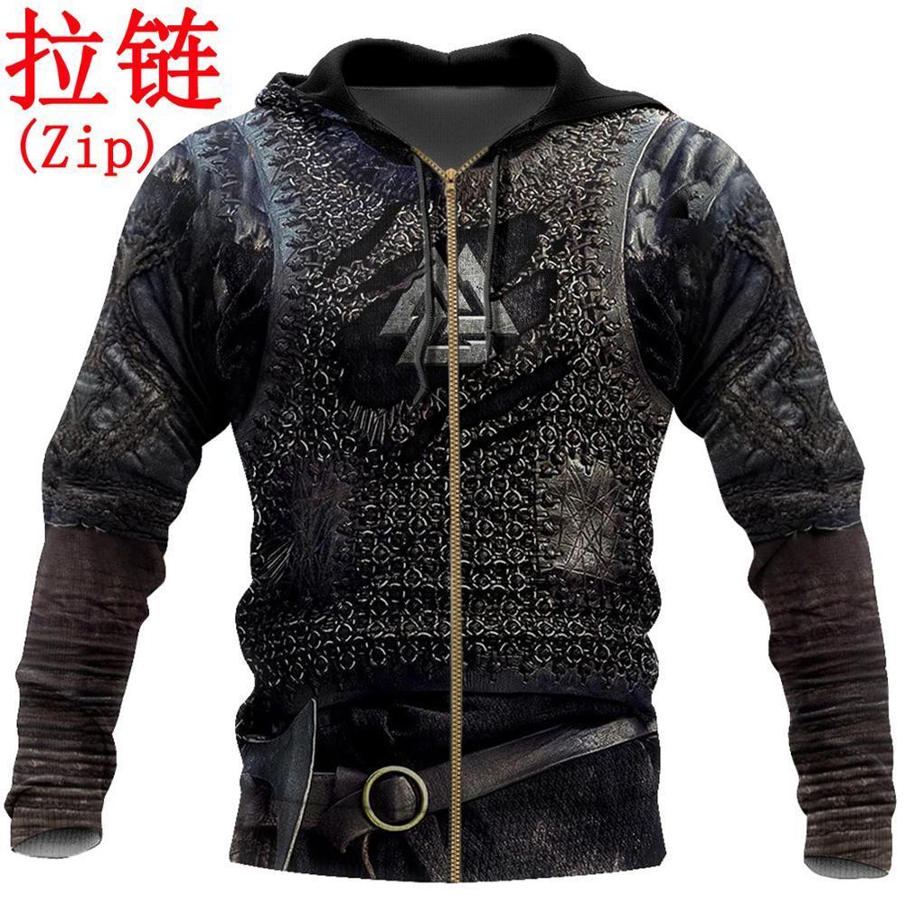 Viking Armor Tattoo 3D Printed Men hoodies Harajuku Fashion Sweatshirt Cosplay costume Unisex Casual jacket Zip Hoodie WJ003 201020