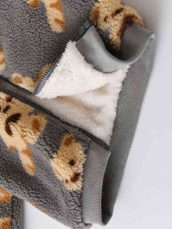 Baby Bear Pattern Zip Up Teddy Jacket SHE