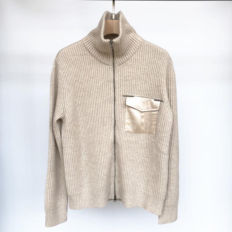 BC autumn winter new sweater women's cardigan zipper stand collar long sleeve Real Silk Pocket nail bead cashmere knitted coat