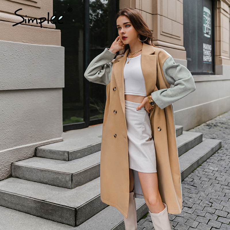 Simplee Elegant camel woman wool coat long Causal winter fashion womens coats jacket High street split warm autumn coat 210218
