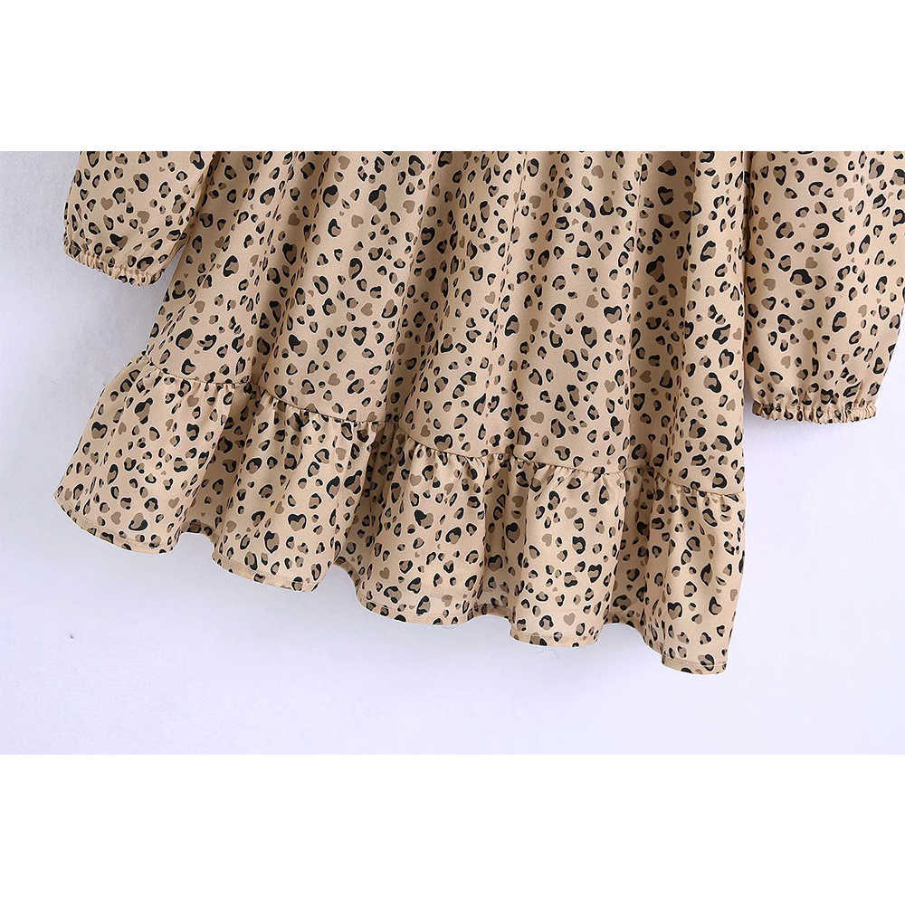 Women Dress Leopard Printed Short Mini dress Long Sleeves Chic Lady Fashion Vintage Casual Woman Dresses 210709