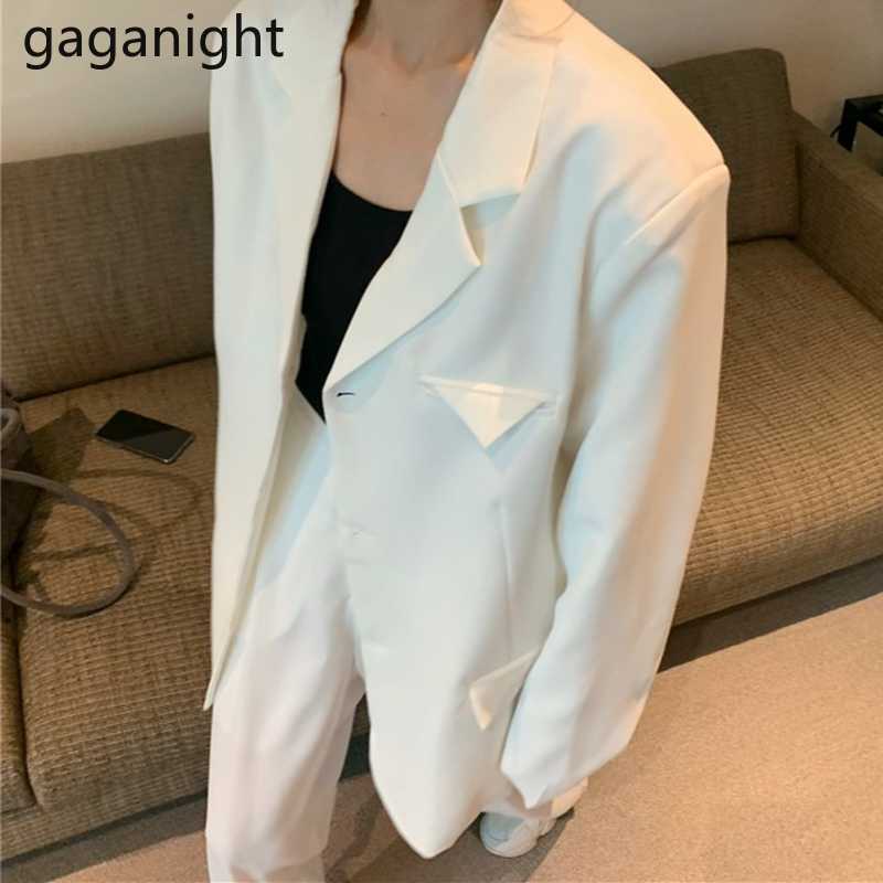 Fashion Women Two-piece Pant Suit Solid White Loose Blazer Jacket & Wide Leg Pants Set Office Female Outfits 210601
