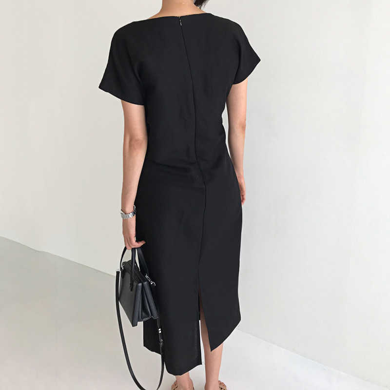 Irregular Midi Dress Women High Waist Sweet Vestidos Pleated Button Office Lady Elegance Summer OL Long 210601