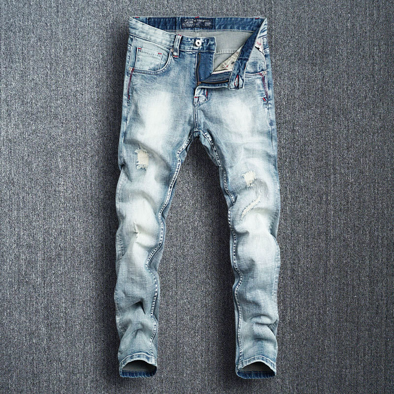 2021 New Fashion Streetwear Light Blue Destroyed Ripped Men Baggy Pants High Quality Italian Vintage Designer Jeans Homme Emj6
2021 New Fashion Streetwear Light Blue Destroyed Ripped Men Baggy Pants High Quality Italian Vintage Designer Jeans Homme Emj6
