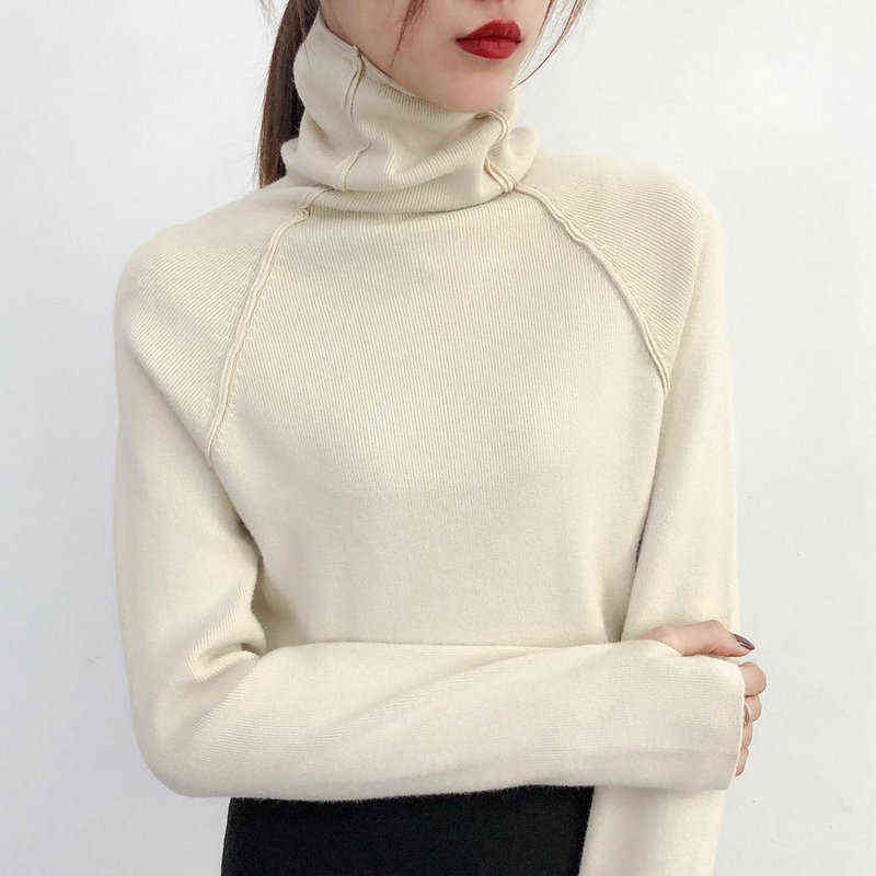 Turtleneck Thin Knitted Women's Sweater Outerwear Long Sleeve Slim Fit Solid Color Pullover Fashion Winter Women 211109