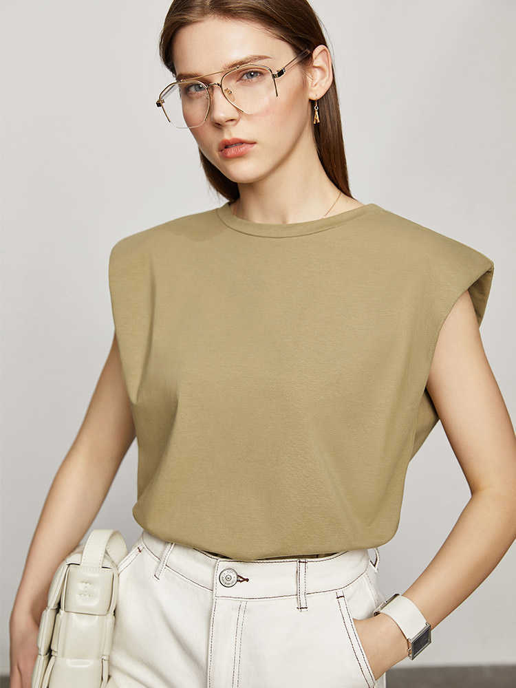 Minimalism Summer Women's Tshirt Causal Solid Oneck Sleeveless Loose Female Tops Simple For Women 12170208 210527