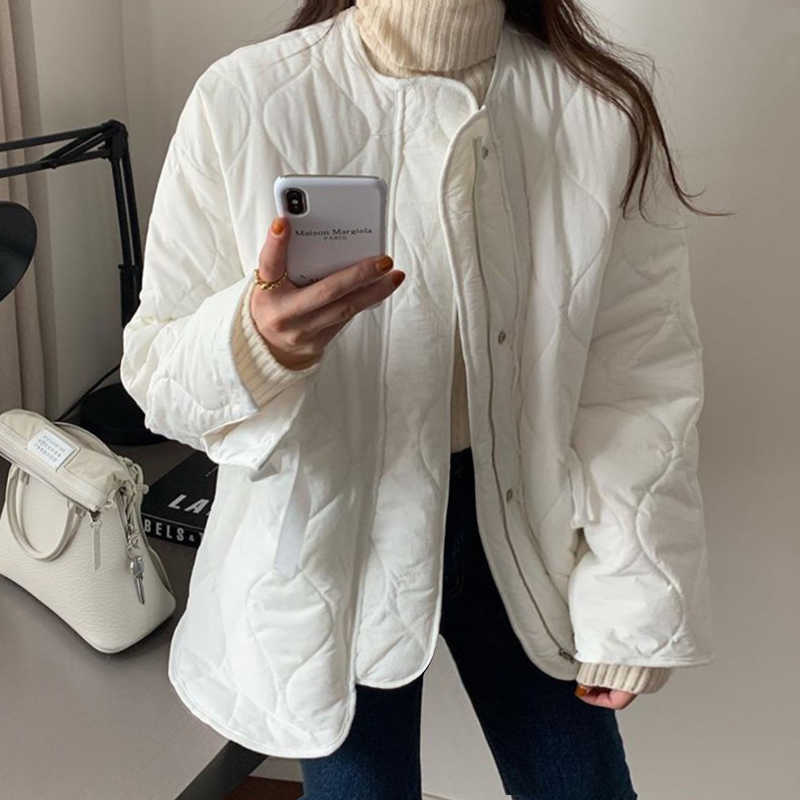Alien Kitty Winter Solid Women Coat Office Lady O-Neck Thick Warm Loose Casual Jacket Female Outwear Elegant Tops 210819
