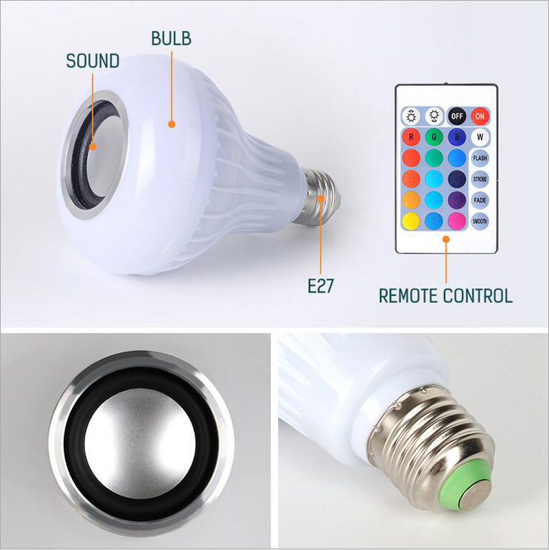 E27 Smart Light Bulb Led RGB with Wireless Bluetooth Speaker Bulb 2 in 1 white Lamp Light Music Player Dimmable and Remote Controller