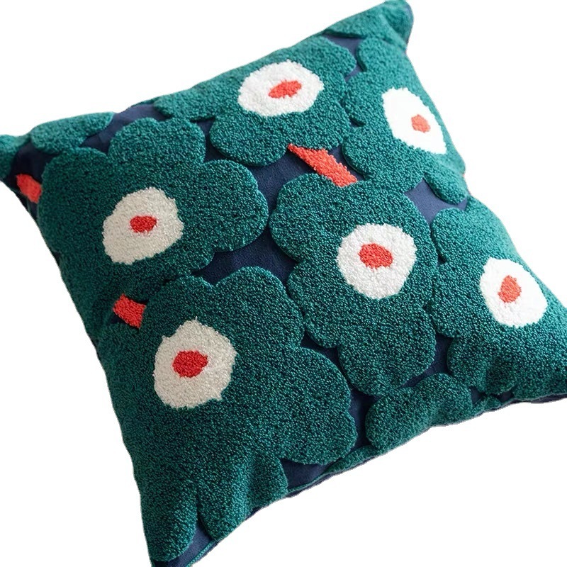 Unikko Marimekko Embroidered Poppy Pillow Finland Nordic Style Living Room Sofa