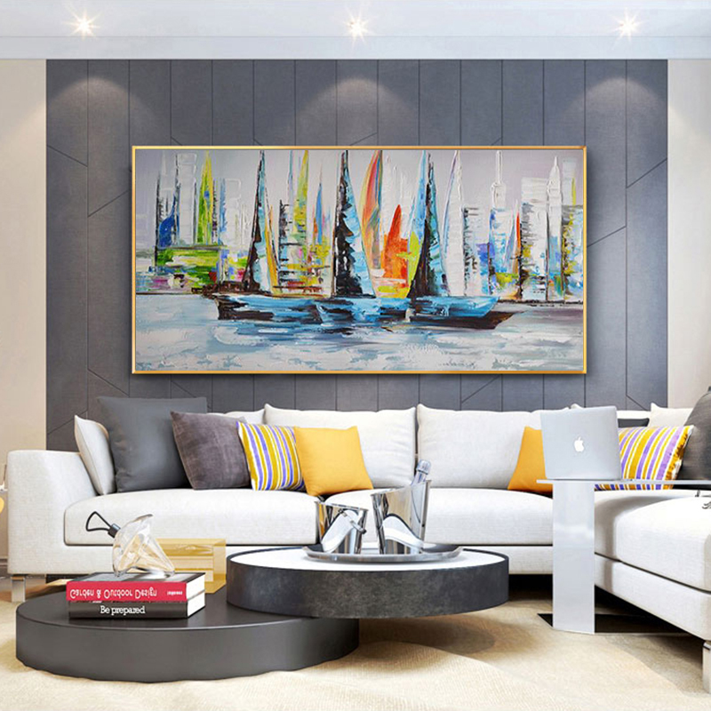 Boat Sea Poster Oil Painting On Canvas Prints Landscape Colorful Wall Pictures For Living Room Home Decor Posters And Prints