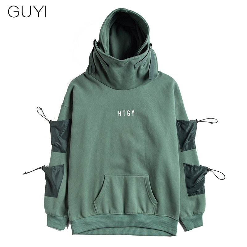 Letter Japan Style Hoodies Sweatshirts Men Harajuku Hip Hop Streetwear Pullover Casual Techwear Fluff Hoddies Male Hooded Top 201020