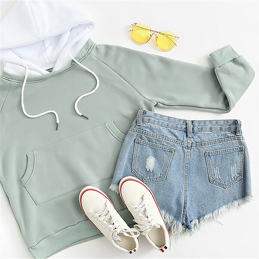 Hoodies Women Pactchwork Color Long Sleeve Contrast Color Women Plus Size Hoodies Solid Oversized Hoodies 201030