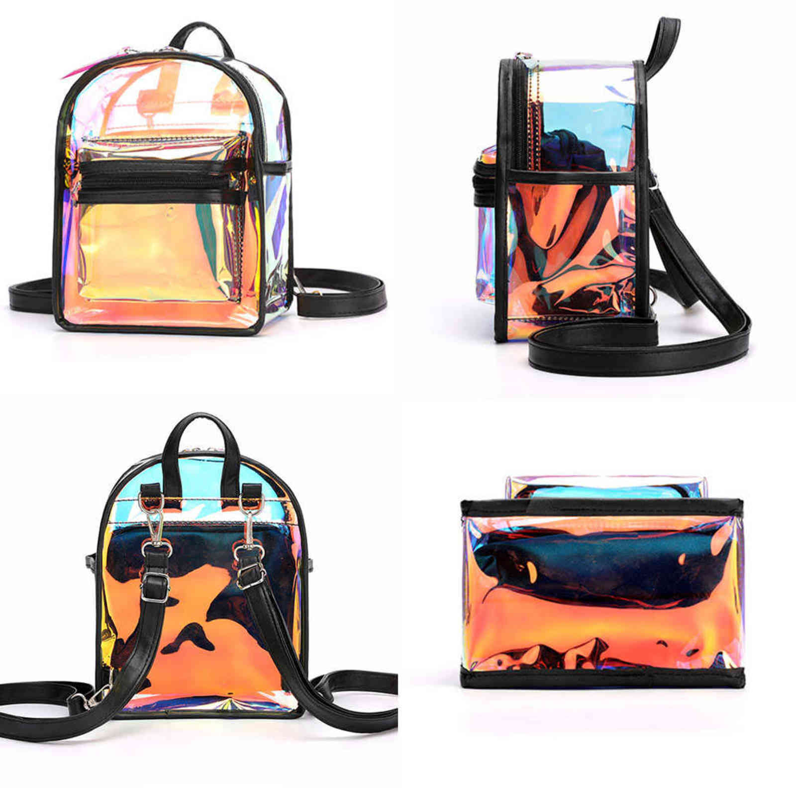 Holographic Transparent Backpack Women PVC Hologram Mini Clear Backpack Shoulder Bag Daily Backpack Y1105
