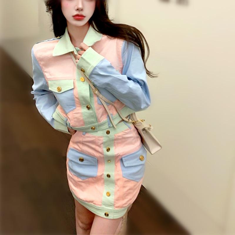 Two Piece Dress Autumn Spring Women Macaron Colorful Coats Patchwork Baseball And Mini Party Ladies Skirts Clothing Set Suits NS951, Multi
Two Piece Dress Autumn Spring Women Macaron Colorful Coats Patchwork Baseball And Mini Party Ladies Skirts Clothing Set Suits NS951, Multi