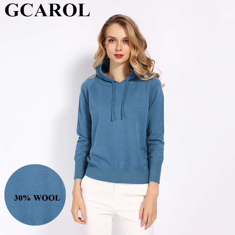 GCAROL Fall Winter Girls Knit Pullover 30% Wool Hooded Sweater High Street Candy Women Render Knit Jumper Knitwear 210218