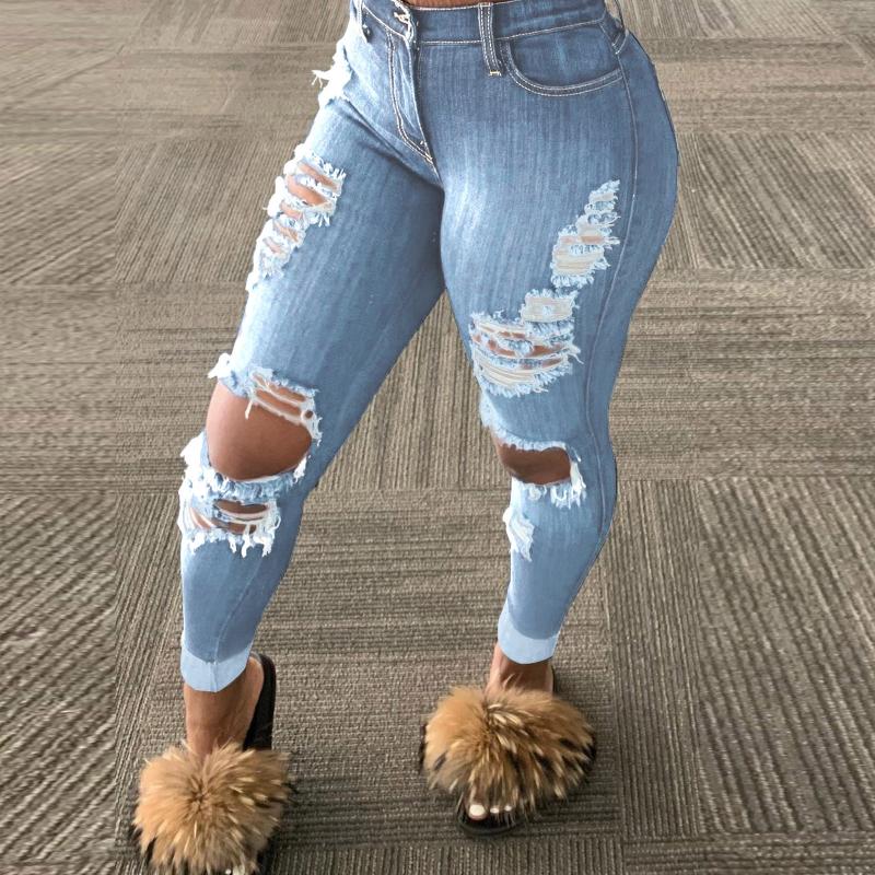 High Waist Ripped Jeans For Women Vintage Flare With Holes Bottom Jean Denim Slim Pants Trousers