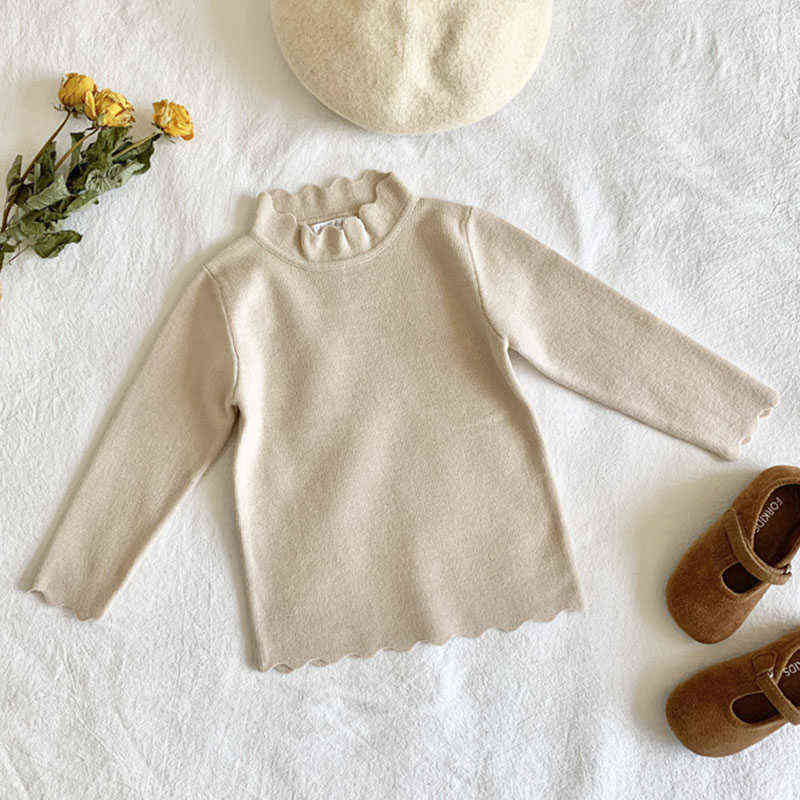 Autumn Kids Girls Long Sleeve Frill Collar Knit Sweater Winter Children Clothing Baby Pullover Sweaters 211104