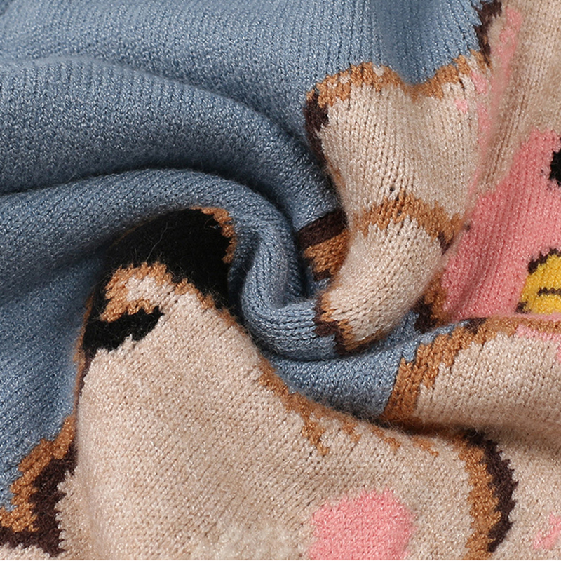 2021 New Runway Jacquard Knitted Pullover Blue Cute Pig Pattern Sweet Fashion Jumper C-075 210218