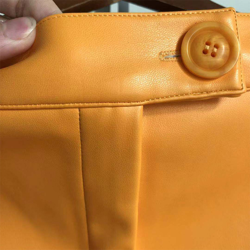 DEAT 2021 Fast Delivery New Fashion Korean Female PU Leather High Quality Mid-calf Length Spit Sexy High Waist Skirt AY095 210309