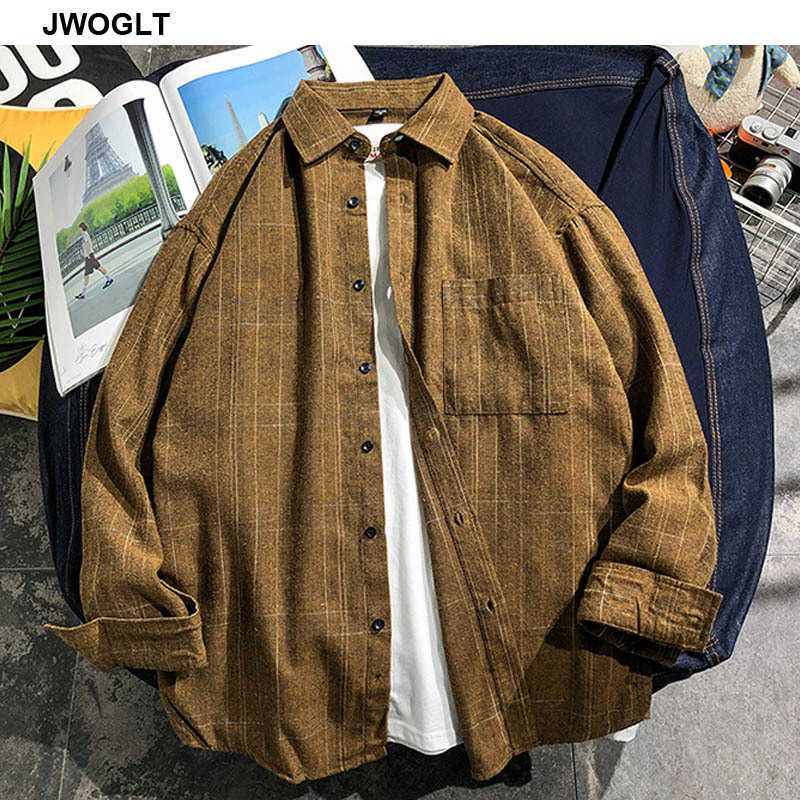 Autumn Fashion Men Shirts Regular Fit Male Shirt Long Sleeve Cotton Black Khaki Green Men's Plaid Shirt 4XL 5XL 210528