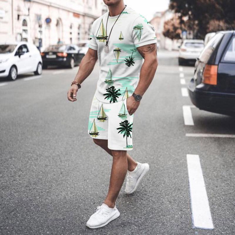 Men's Tracksuits 2022 Men Casual Set Fashion 2pcs Sweat Suit Summer Sportsuit Tropical Male Sportswear Tracksuit Short Sleeve T-shirt Shorts