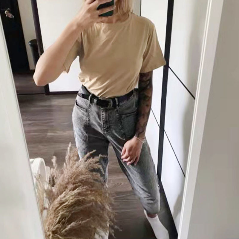 Genayooa Summer Basic Solid T-shirt Women Knitted Casual Cotton Short Sleeve Tee-shirts Female Tops Women Streetwear Korean 210306