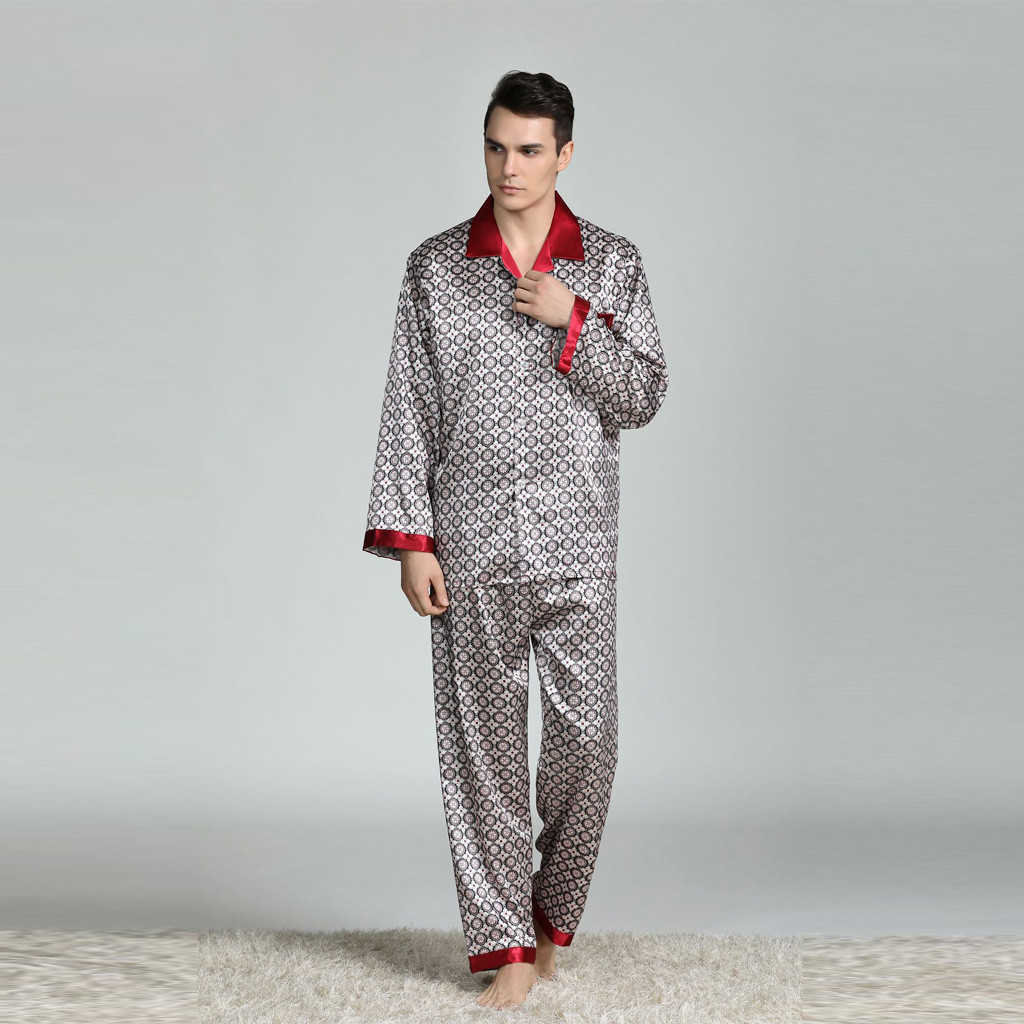 Silk Pajamas For Men Long-Sleeved pijama hombre Silk Pajamas Suit Sleepwear pijama de los hombres Pyjamas Men pigiama uomo 211019