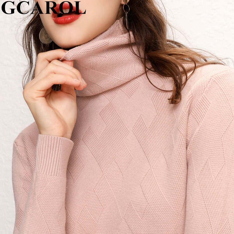 GCAROL New Women Turtleneck Slim Sweater Diamond Lattice Thick Stretch Oversize Jumper High Street OL Basic Knitted Pullover 210218