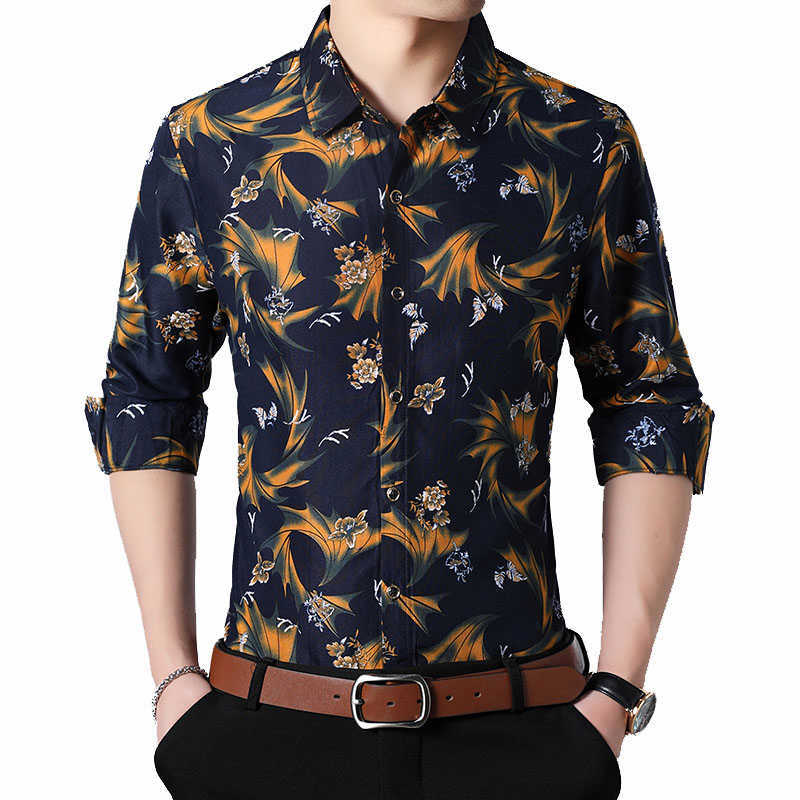Plus Size 5XL 6XL 7XL Spring Autumn Men's Shirts Personality Printed Cotton Long Sleeve Shirt 210528