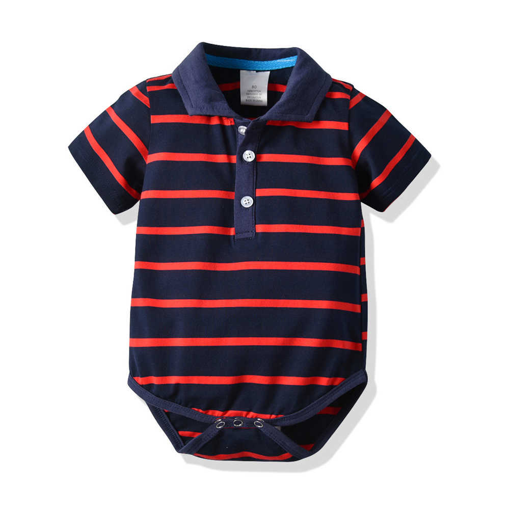 Mudkingdom Cute Baby Boys Stripe Polo Romper Short Sleeve Bodysuit Summer Children Cotton Shirt 210615
