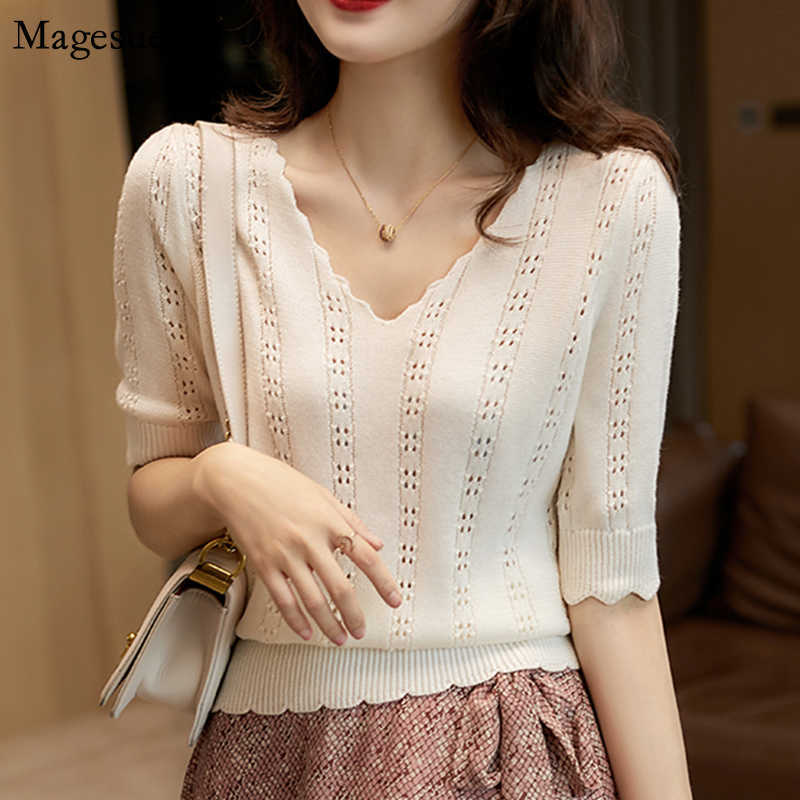 Short Sleeve Summer Women's T-shirt Knitted Hollw Out V Neck Loose Tee Shirt Femme Solid OL Style Base Female T-Shirt 14006 210527, Black
Short Sleeve Summer Women's T-shirt Knitted Hollw Out V Neck Loose Tee Shirt Femme Solid OL Style Base Female T-Shirt 14006 210527, Black