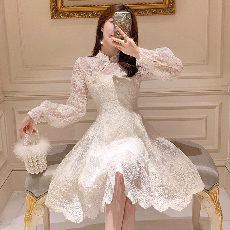 Casual Dresses Elegant Fairy Dress Women French Style Designer Party Long Sleeve Vintage Chiffon Dres Women's Clothing Autumn 2021
