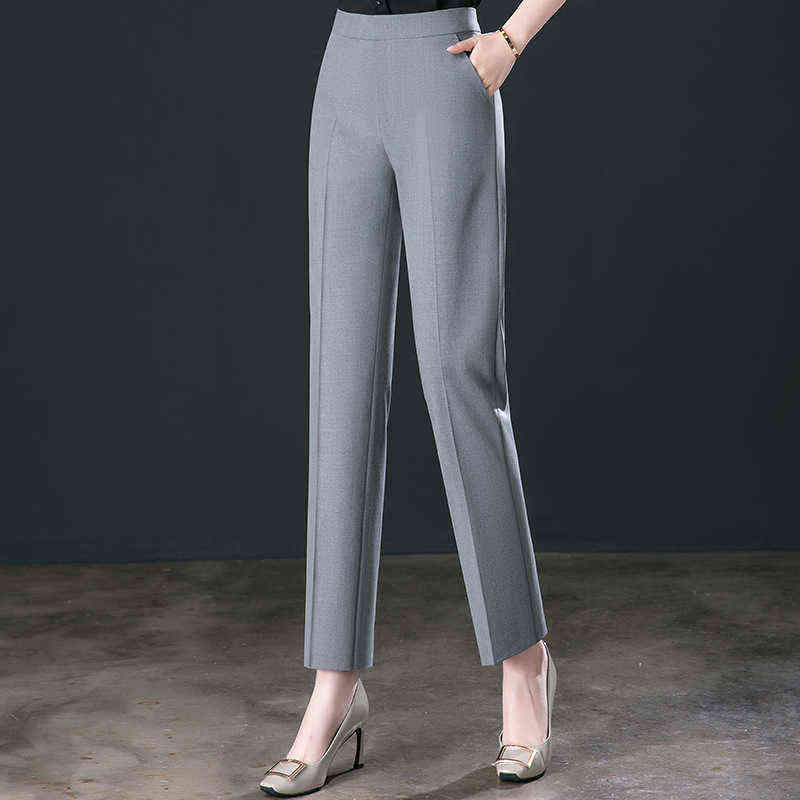 Summer High-waisted Professional Dress Pants Women Feel Casual Thin Loose Waist Large Yards Nine Straight Black 211115