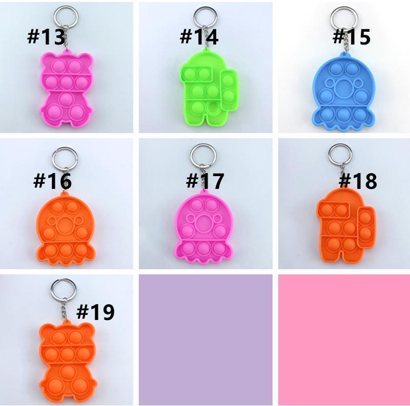Fidget Toy Sensory Jewelry key Chains Push Poo its Bubble Cartoon Simple Dimple toys Keychain Stress Reliever