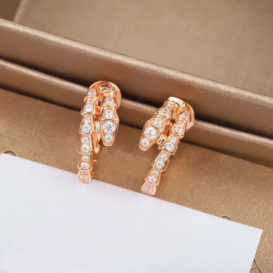 S925 silver top quality snake shape charm dangle stud earring with diamond in two colors plated for women man wedding jewelry gift have box stamp PS32