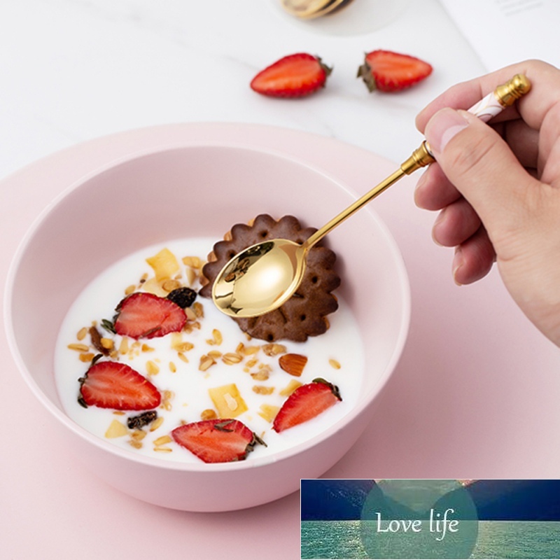 Elegant Stainless Steel Coffee Spoons Ceramic Long Handle Spoon Stirring Spoons Gold-plated Dessert Food-grade New