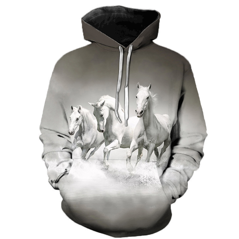 New Arrival 3D Sweatshirt Hoodies Men Horse Colorful 3D Print Long Sleeve Fashion Casual Hoodie Hip Hop Streetwear Pullover 201020