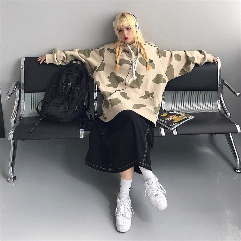 Oversized Hoodies Women Fashion Cow Print Long Sleeve Hoodies Autumn Winter Hooded Sweatshirt Casual Loose Pullovers Female 201209