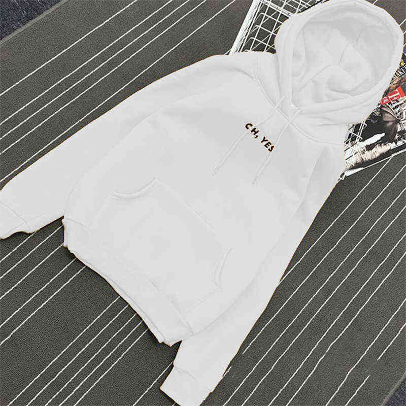 Autumn Winter Fleece Oh Yes Letter Harajuku Print Pullover Thick Loose Women Hoodies Sweatshirt Female Casual Coat 211109