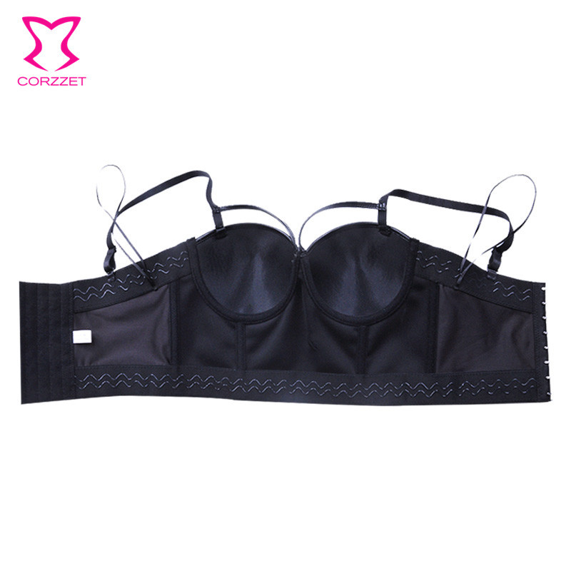 Corzzet Steampunk Women PU Leather Strap Push Up Bralet Vest Gothic Bustier Bra Plus Size 6XL Ladies Rock Punk Black Cropped Top 210308