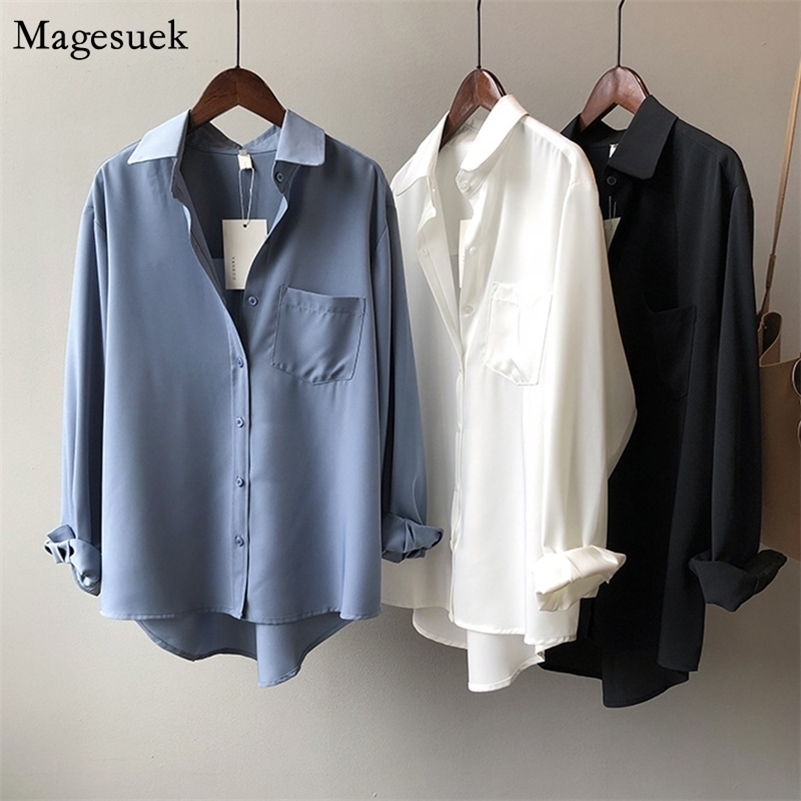 Loose White Shirts for Women Turn-down Collar Solid Female Shirts Plus Size Office Ladies Tops Spring Summer Blouses 11354 210225