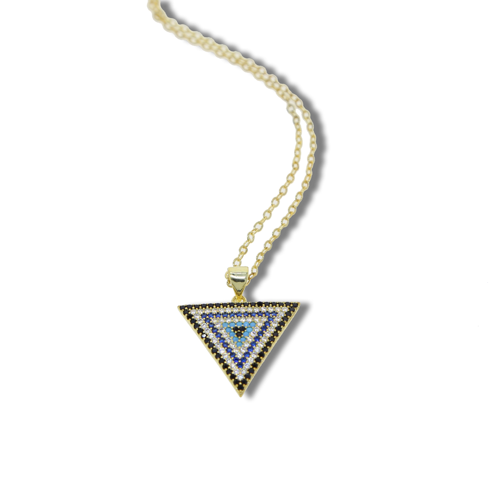 Promotion Fashion Women Jewelry Geometric Triangle Pendant Full Colorful CZ Paved Necklace 3 Colors