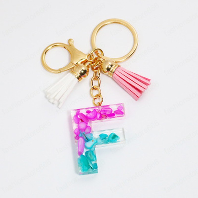 Cute Blue Red Gradient A-Z Initial Letters Keychains Tassel Pendant KeyChain Rings Car Resin Alphabet Keyring Charm Bag Jewelry