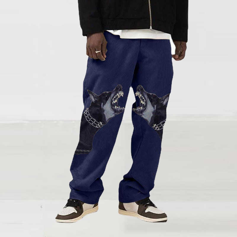 Spring Summer Casual Pants Mens Fashion Mid Waist Pants Hipster Streetwear Vintage Cross Print Loose Straight Trousers Men 210930