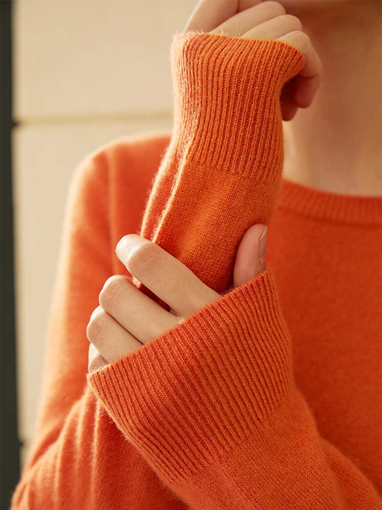 Minimalism Winter Causal Sweaters For Women Simple 100shmere Solid Oneck Loose Knitted Female Pullover Tops 12041004 210527