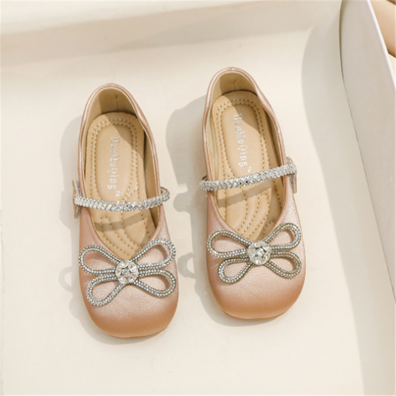 2025 new Children Leather Shoes Baby Toddler Flats Breathable Fashion Bow Rhinestone Dance Party Performance Kids Student