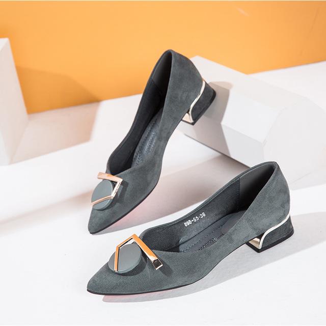 Dress Shoes Large Size Women's Pumps 3CM Square Heels Kid Suede Leather Pointed Toe Lady Fashion Office Work Blue