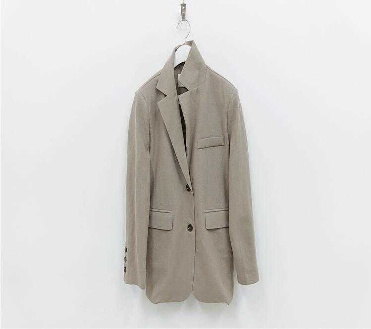 Qooth Women Solid Blazer Korean Ins Retro Lapel Slim Back Split Button All-match Loose Thin Suit Cropped Jacket Female QT129 210609